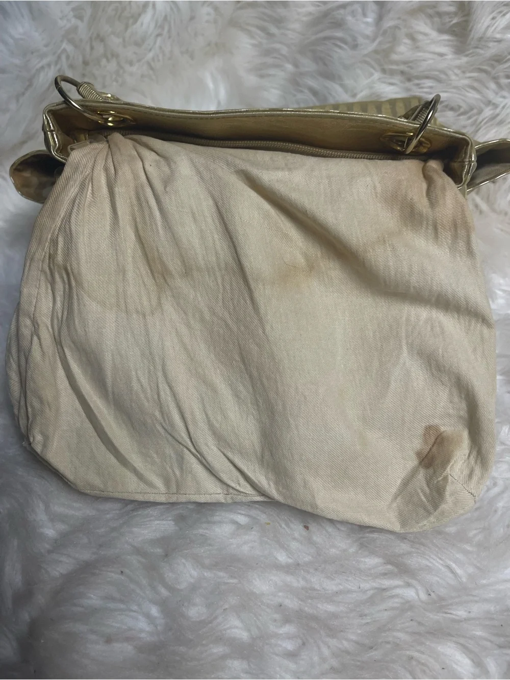 Gold Striped coated fabric Satchel Gold tone Elephant-Embellished